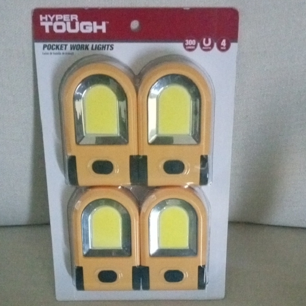 Hyper Tough Yellow Pocket Work Lights - 4 Pack